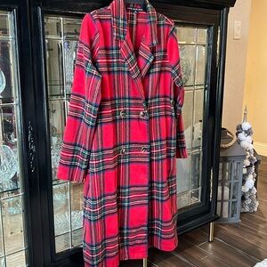 Red Christmas Plaid double breasted coat size med